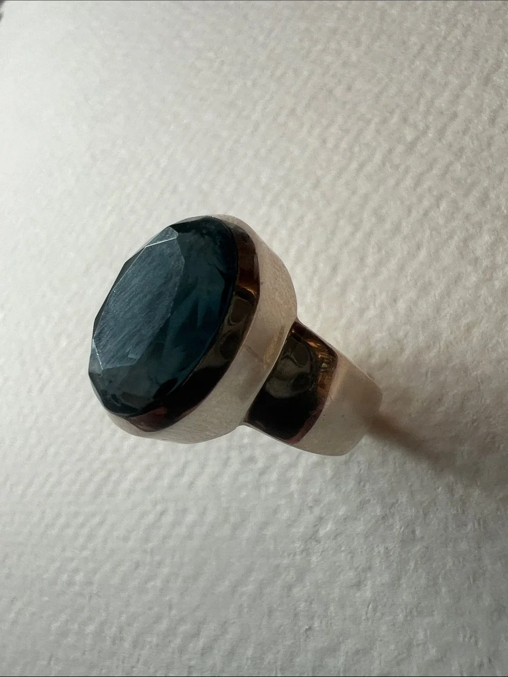 Sterling Silver Ring with Deep Teal Blue Faceted Stone